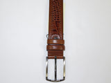 Men Genuine Leather Belt PIERO ROSSI Turkey Crocodile print Stitched 3071 Cognac