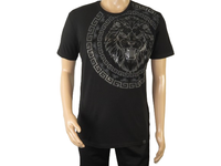 Mens PLATINI Sports Shirt With Rhine Stones Lion Medallion Chain SS3612 Black