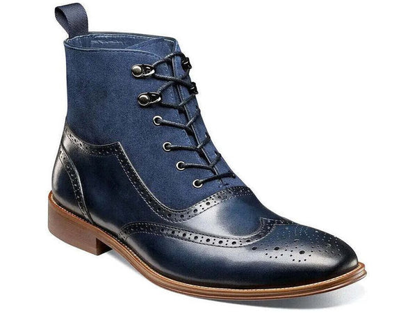 Mens Stacy Adams Malone Wingtip Lace Up Boot Leather Suede Navy 25541-410