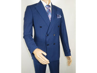 Men Suit BERLUSCONI Turkey 100% Italian Wool 180's Double Breasted #Ber22 Blue
