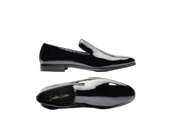 Men Santino Luciano Formal Shoes Patent Leather Shiny Slip on Loafer C350 Black