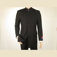 Men Apollo King Band Collarless suit Mandarin 5 Hidden Button Paster AG51 Black