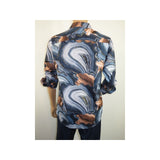Mens Sports Shirt by DE-NIKO Long Sleeves Fashion Prints Soft Modal 1J021 Navy