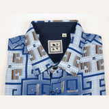 Mens Sports Shirt by DE-NIKO Long Sleeves Fashion Prints Soft Modal DSA114 Blue