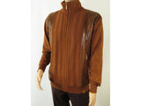 Men SILVERSILK Fancy Thick Sweater Jacket Zipper Pockets Mock Neck 4209 Brown
