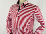 Men Makrom Shirt Cotton Blend wrinkle less Double collar Stripe 6493 red white