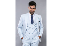 Men 3pc European Vested Suit WESSI J.VALINTIN Extra Slim Fit JV14 Sky Blue new