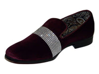 Men Formal shoes After midnight Velvet silver Crystal Slip on 6715 Burgundy new.