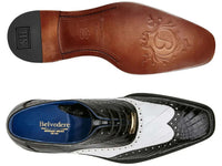 Belvedere Genuine American Alligator ,Eel Wing Wing Tip Shoes Varo Black/White