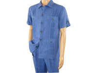 Men 2 pc Stacy Adams leisure suit guayabera traditional matching Set 2203 Blue