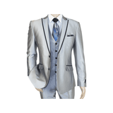 Men Tuxedo Formal Suit ROYAL DIAMOND Slim Fit 3Pc Vested shiny Satin SL82 Silver