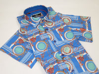 Men's Sports Shirt by MIZUMI Medallion Printed Soft Feel Short Sleeves M646 Blue