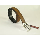 Mens VALENTINI Textured Leather Belt Pin Buckle Reversible sw68 Tan greenish