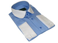 Men 100% Cotton Shirt CIERO MONTERO Turkey #STN 258 Blue/White Collar Slim Fit