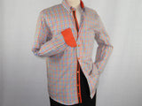 Men Oscar Banks All Cotton Shirt Hidden Button Down Collar Checker 5851 Orange