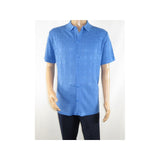 Mens Stacy Adams Italian Style Knit Woven Shirt Short Sleeves 3128 Denim Blue