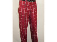 Men INSERCH premium Soft Cool Linen  2pc Walking Leisure suit 7098 Red Plaid