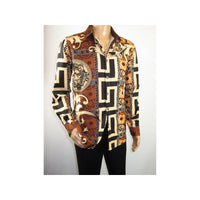 Mens Stacy Adams Medallion Lion Print Sports Shirt Stage Singer 4951 Brown