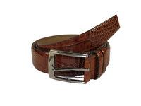 Men Genuine Leather Belt PIERO ROSSI Turkey Soft Crocodile print 1014 Cognac