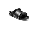 Stacy Adams Monty Slide Sandal Crocodile Print Faux Fur Black 25560-001
