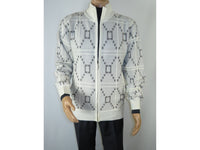 Men SILVERSILK Fancy Thick Sweater Jacket Zipper Pockets Mock Neck 4202 White
