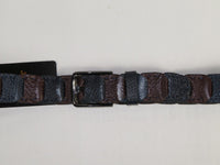 Men Genuine Leather Belt PIERO ROSSI Turkey Croc print Hand Stitch 69 Brown navy