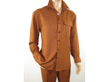 Mens INSERCH 2pc Walking Leisure Suit Shirt Pants Set Long Sleeves SE002 Brown