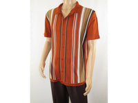 Mens Stacy Adams Italian Style Knit Woven Shirt Short Sleeves 3112 Rust Orange
