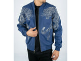 Mens Platini Bamber Jacket with Lion Rhinestone Design Zip up BMJ8133 Blue