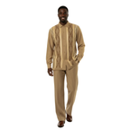 Men Silversilk 2pc Fancy walking leisure suit Italian woven knits 4407 Cafe Tan