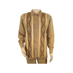 Men Silversilk 2pc Fancy walking leisure suit Italian woven knits 4407 Cafe Tan