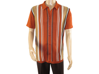Mens Stacy Adams Italian Style Knit Woven Shirt Short Sleeves 3112 Rust Orange