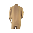 Men Silversilk 2pc Fancy walking leisure suit Italian woven knits 4407 Cafe Tan