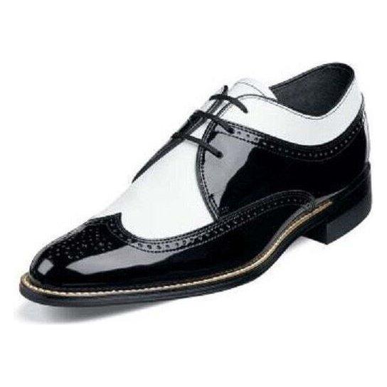 Bold Black And White Wingtip Two Toned Shiny Dress Oxford Shoes Perfect For Men 1920s Gangster Style by Ferrini Boot main image 1