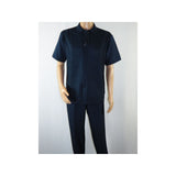 Men Silversilk 2pc walking leisure suit Italian woven knits 3125 Navy blue