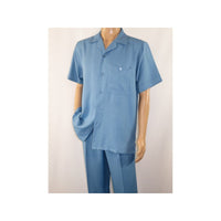 Men 2pc Walking Leisure Suit Short Sleeves By DREAMS 255-11 Solid Sky Blue