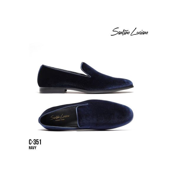 Mens Santino Luciano Shoes Soft Velvet Slip on Loafer Formal C351 Navy Blue