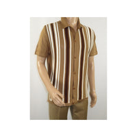 Mens Stacy Adams Italian Style Knit Woven Shirt Short Sleeves 3109 Cafe Brown
