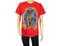 Men LAVERITA European Fashion Crew Shirt Short Sleeve Lion Medallion 93357 Red