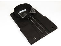 Men CEREMONIA Tuxedo Shirt Rhinestone 100% Cotton Turkey #stn 115 Black Wing tip