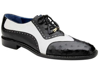 Belvedere Genuine Ostrich Quill Italian Leather Wing Tip Shoes Sesto Black/White