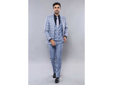 Men 3pc European Vested Suit WESSI by J.VALINTIN Extra Slim Fit JV30 blue plaid