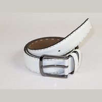 Men Genuine Leather Belt PIERO ROSSI Turkey Soft Grain Hand Stitch 301 White