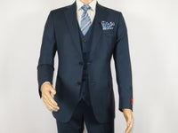 Men Suit BERLUSCONI Turkey 100% Italian Wool Super 180's 3pc Vested #Ber18 Blue