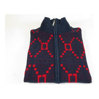 Men SILVERSILK Fancy Thick Sweater Jacket Zipper Pockets Mock Neck 4202 Navy Red
