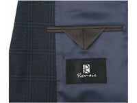 Men Renoir Suit Super 140 Wool Side Vent Slim Fit English Plaid 559-3 Navy Blue