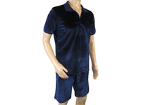 Men 2pc Stacy Adams leisure jogging suit Shorts Set Summer 3820 Navy Velvet
