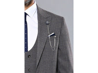 Men 3pc European Suit WESSI by J.VALINTIN Extra Slim Fit JV35 gray Window Pane