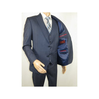 Men Suit BERLUSCONI Turkey 100% Italian Wool Super 180's Vested #Ber3 Ink Blue