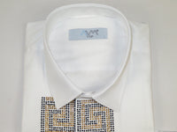 Men CEREMONIA Turkey Shirt 100% Cotton Fancy Rhine Stones #TSV 13 White Slim Fit